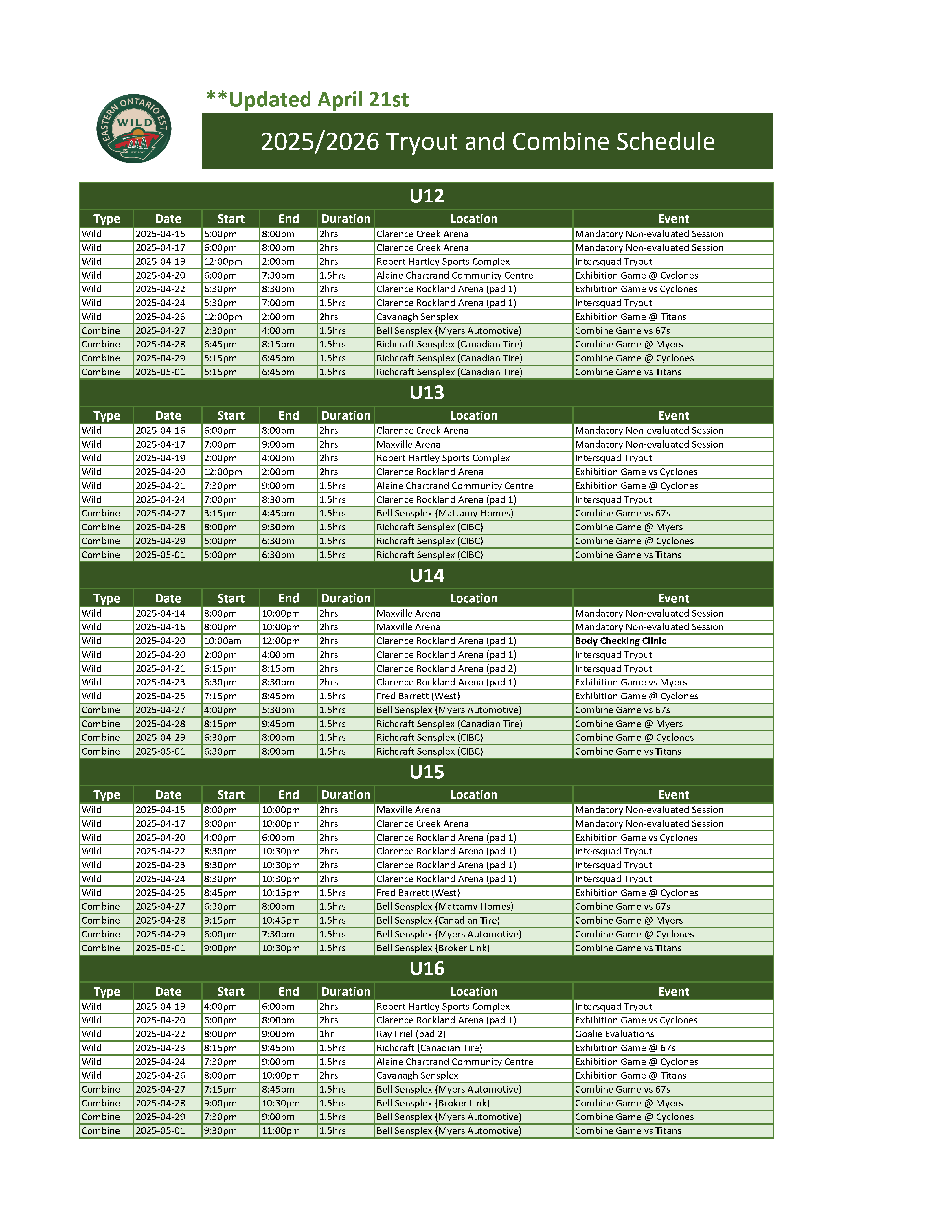 25-26 Eastern Ontario Wild AAA Tryout Schedule_v2 25-26 Eastern Ontario Wild AAA Tryout Schedule_v2